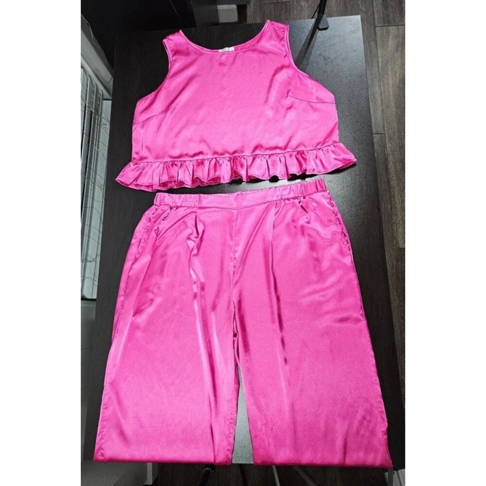 Hot Pink Satin Pajama Set 2 Piece XXL